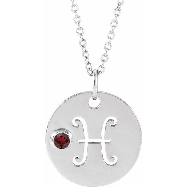 Sterling Silver Natural Mozambique Garnet Pisces Zodiac 16-18" Necklace