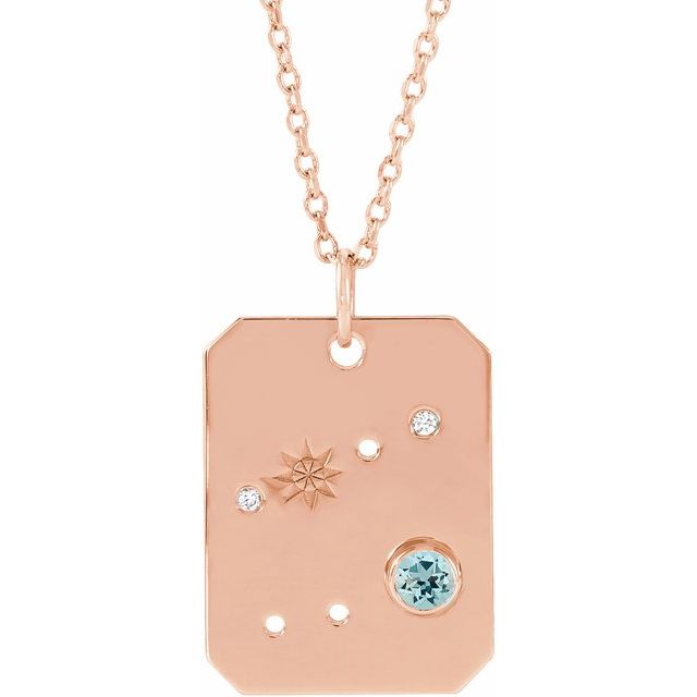 14K Rose Gold Natural Aquamarine & .01 CTW Natural Diamond Cancer Constellation 16-18" Necklace