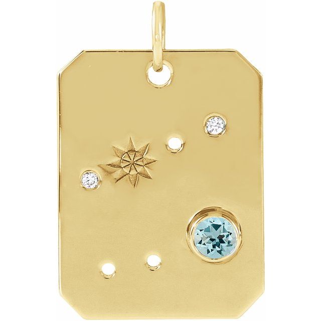 14K Yellow Gold Natural Aquamarine & .01 CTW Natural Diamond Cancer Constellation Pendant