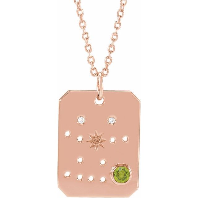 14K Rose Gold Natural Peridot & .01 CTW Natural Diamond Gemini Constellation 16-18" Necklace