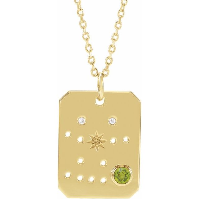 14K Yellow Gold Natural Peridot & .01 CTW Natural Diamond Gemini Constellation 16-18" Necklace