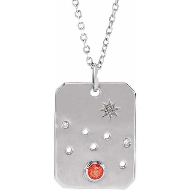 14K White Gold Natural Mexican Fire Opal & .01 CTW Natural Diamond Taurus Constellation 16-18" Necklace