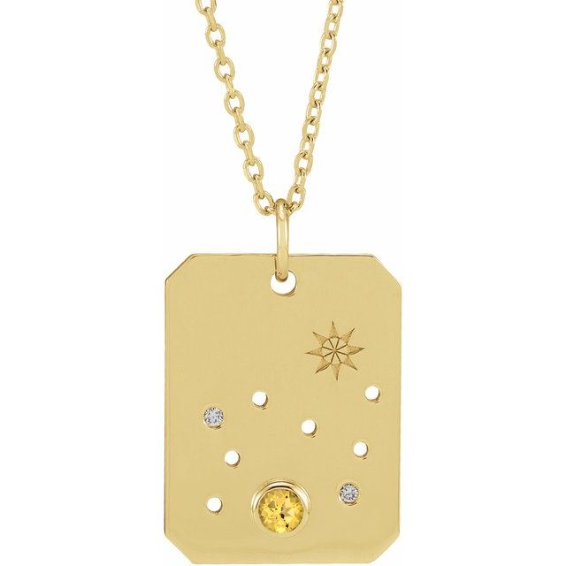 14K Yellow Gold Natural Citrine & .01 CTW Natural Diamond Leo Constellation 16-18" Necklace