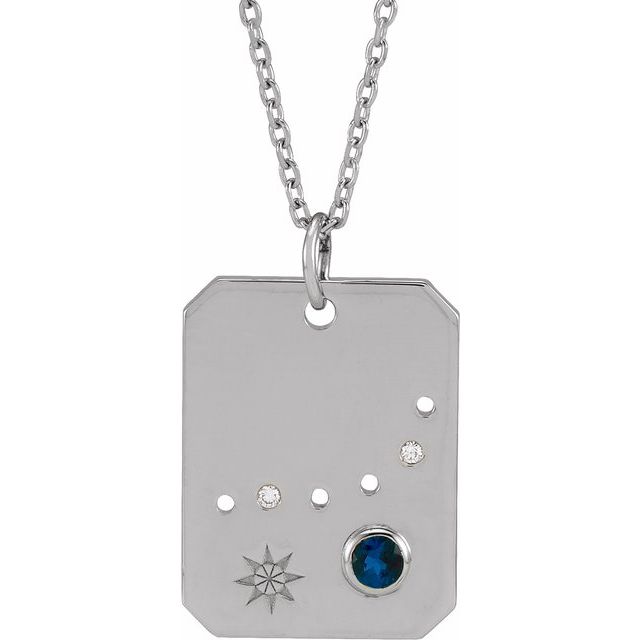 Platinum Natural Blue Sapphire & .01 CTW Natural Diamond Capricorn Constellation 16-18" Necklace