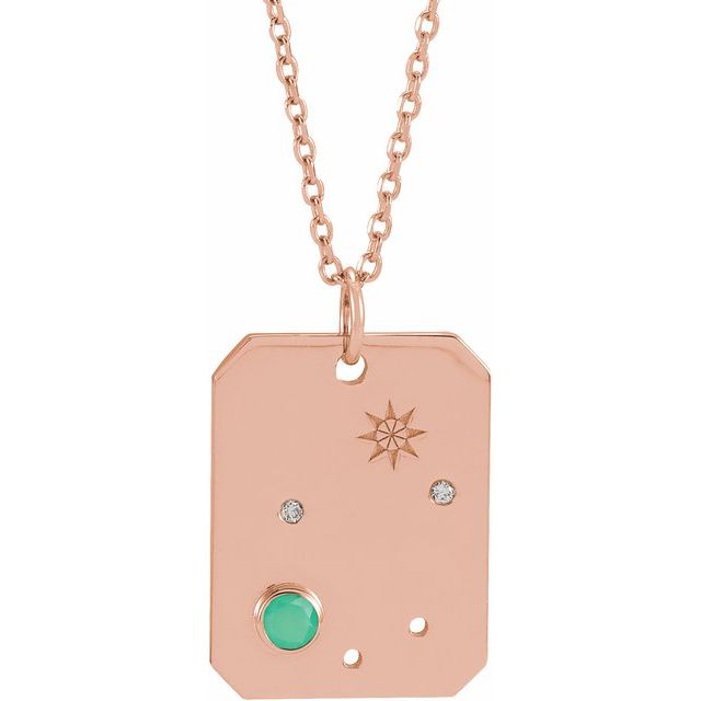 14K Rose Gold Natural Green Chrysoprase & .01 CTW Natural Diamond Libra Constellation 16-18" Necklace