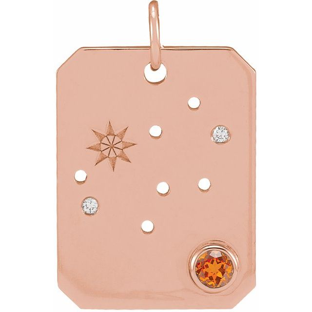 14K Rose Gold Natural Spessartite Garnet & .01 CTW Natural Diamond Virgo Constellation Pendant