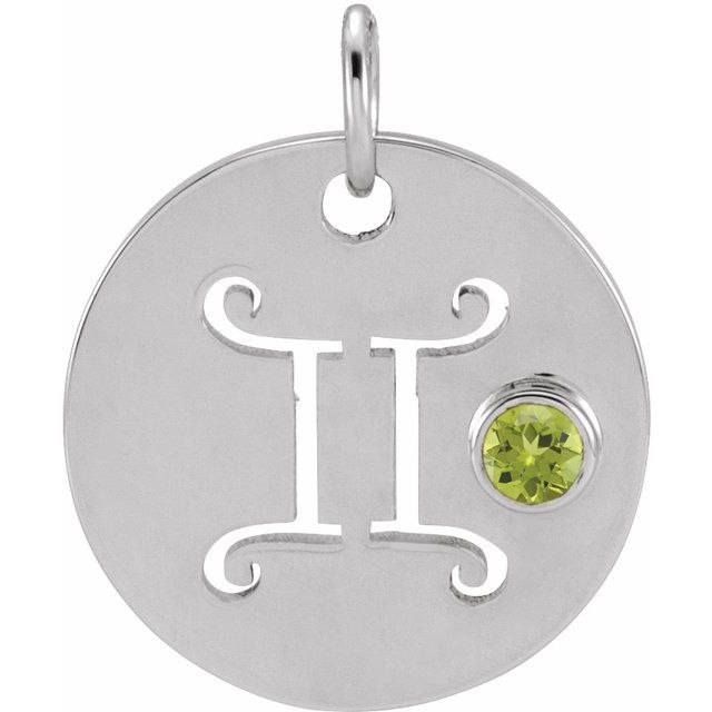 Sterling Silver Natural Peridot Gemini Zodiac Pendant