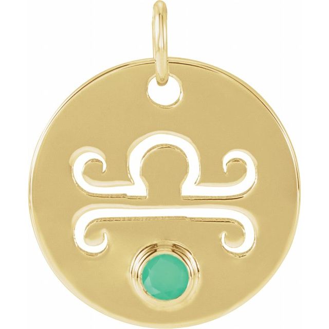 14K Yellow Gold Natural Green Chrysoprase Libra Zodiac Pendant