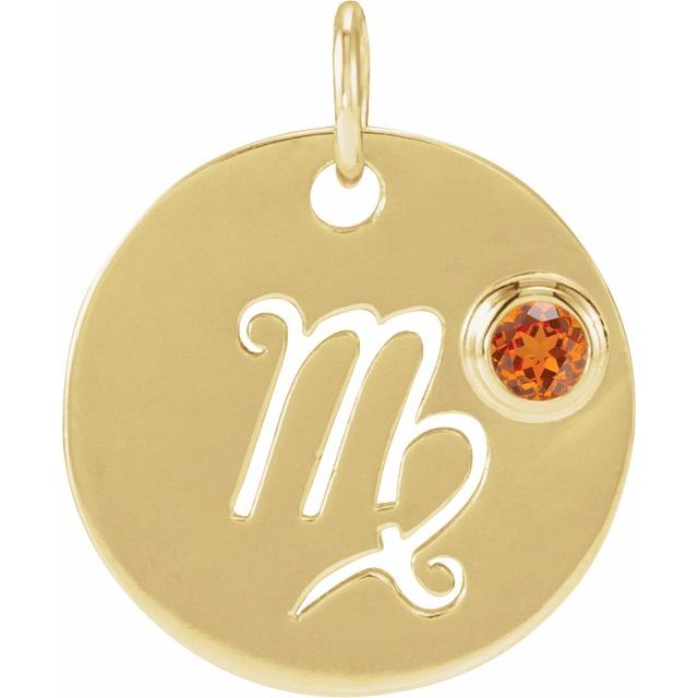 14K Yellow Gold Natural Spessartite Garnet Virgo Zodiac Pendant