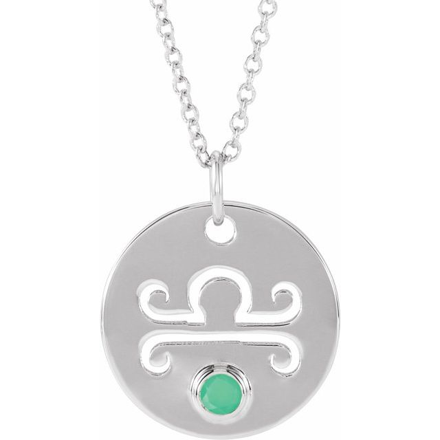 Platinum Natural Green Chrysoprase Libra Zodiac 16-18" Necklace