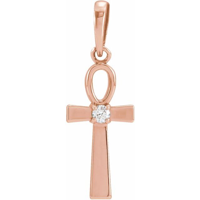 14K Rose Gold .03 CT Natural Diamond Ankh Cross Pendant