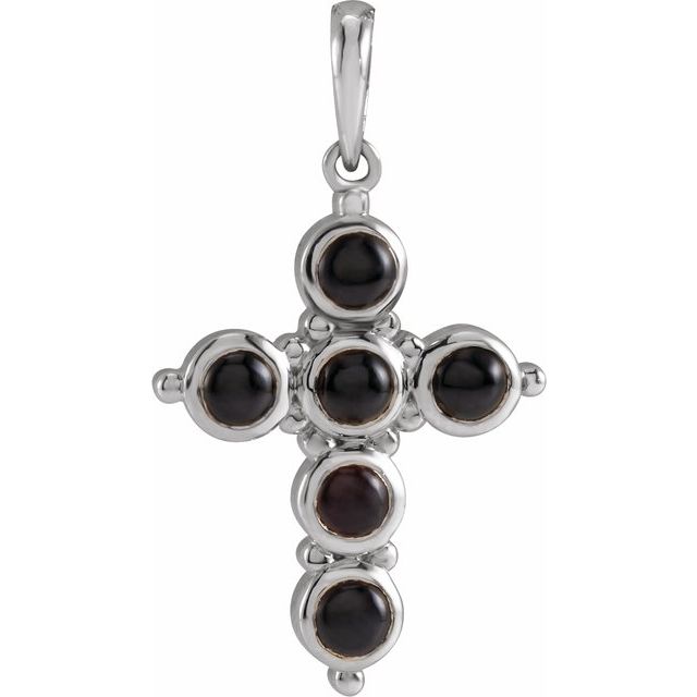 14K White Gold Natural Black Onyx Cross Pendant