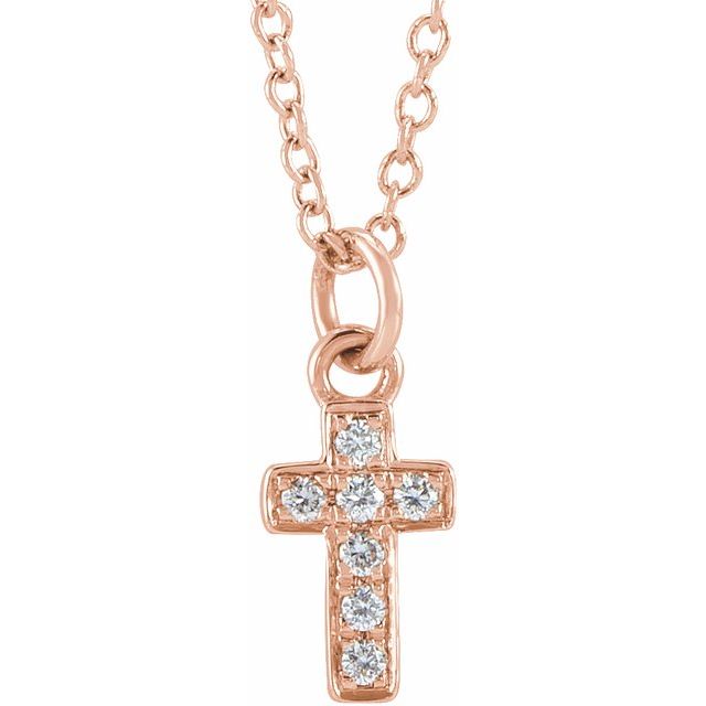 14K Rose Gold .04 CTW Natural Diamond Youth Cross 15" Necklace