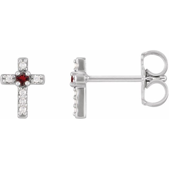 Platinum Natural Mozambique Garnet & .03 CTW Natural Diamond Cross Earrings