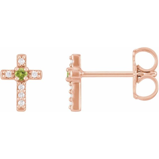 14K Rose Gold Natural Peridot & .03 CTW Natural Diamond Cross Earrings