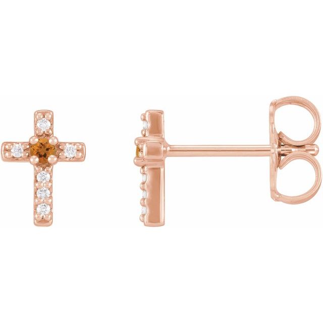14K Rose Gold Natural Citrine & .03 CTW Natural Diamond Cross Earrings