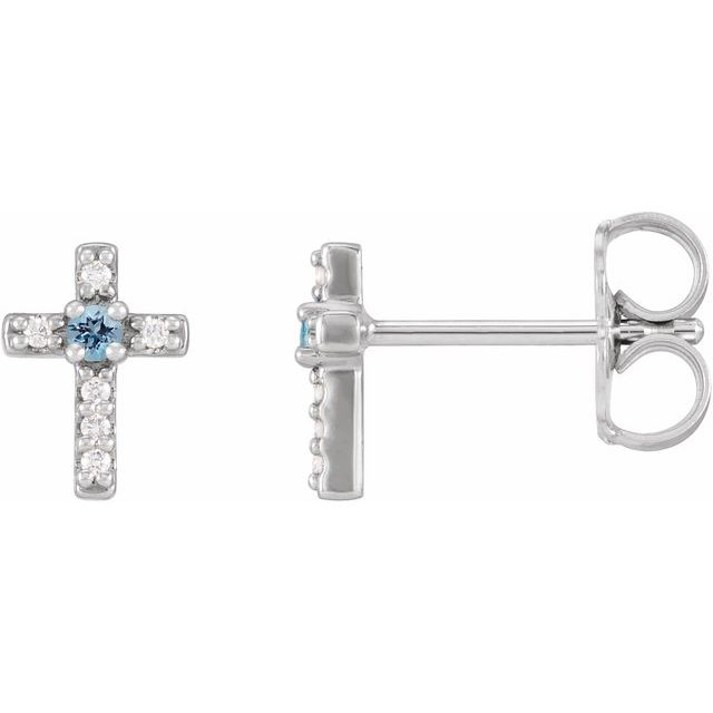 14K White Gold Natural Aquamarine & .03 CTW Natural Diamond Cross Earrings