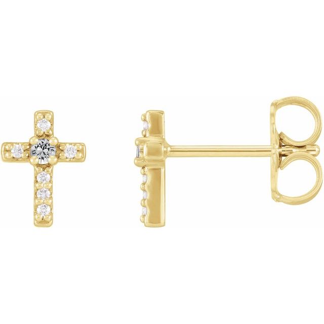 14K Yellow Gold Natural White Sapphire & .03 CTW Natural Diamond Cross Earrings