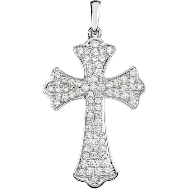 14K White Gold 1/2 CTW Natural Diamond Micro Pavé-Style Cross Pendant