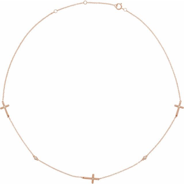 14K Rose Gold 1/10 CTW Natural Diamond 5-Station Cross 16-18” Necklace