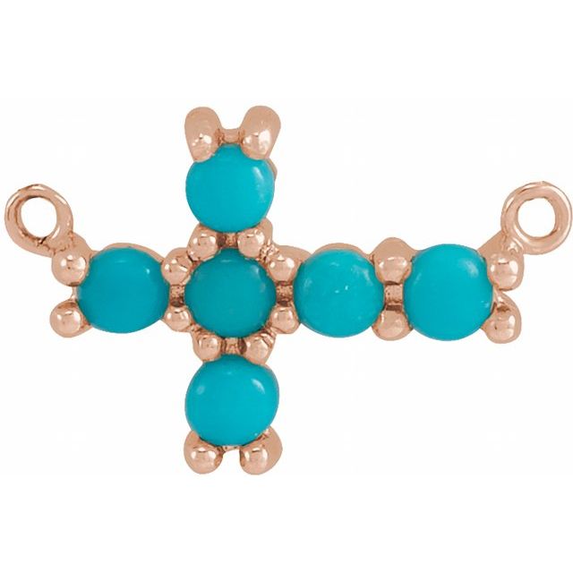 14K Rose Gold Natural Turquoise Sideways Cross Necklace Center