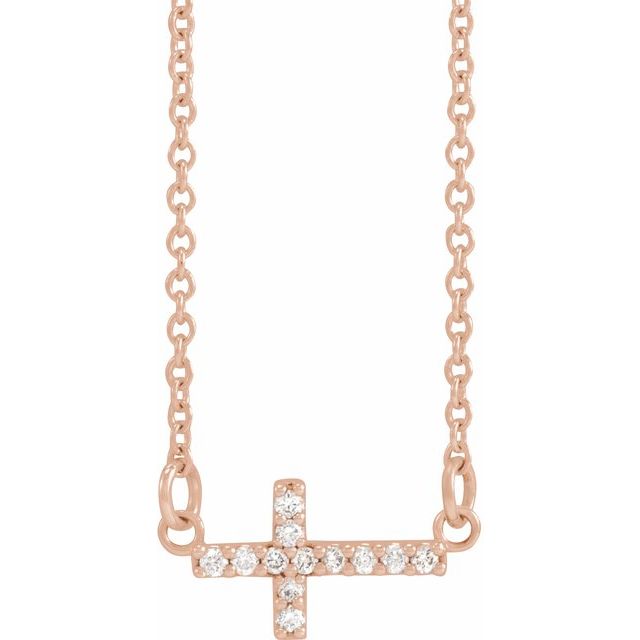 14K Rose Gold .05 CTW Natural Diamond Sideways Cross 16-18" Necklace