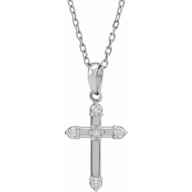 Sterling Silver .07 CTW Natural Diamond Cross 16-18" Necklace