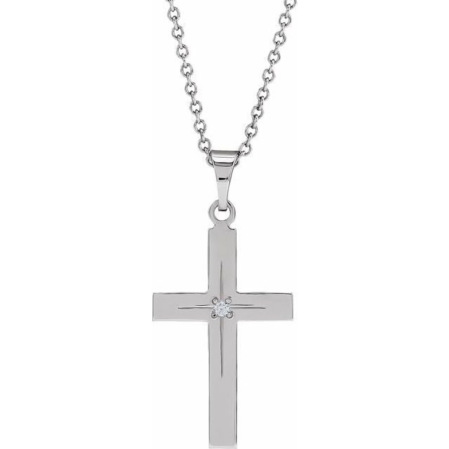 14K White Gold .01 CT Natural Diamond Cross 18" Necklace