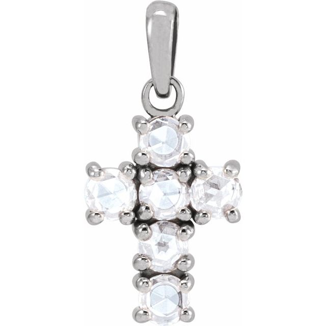 Sterling Silver 1/8 CTW Rose-Cut Natural Diamond Cross Pendant