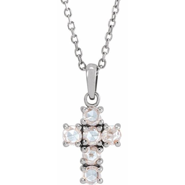 Sterling Silver 1/6 CTW Rose-Cut Natural Diamond Cross 16-18" Necklace