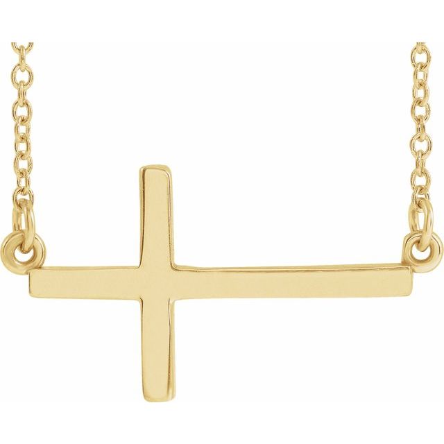 14K Yellow Gold 22x11.5 mm Sideways Cross 20" Necklace