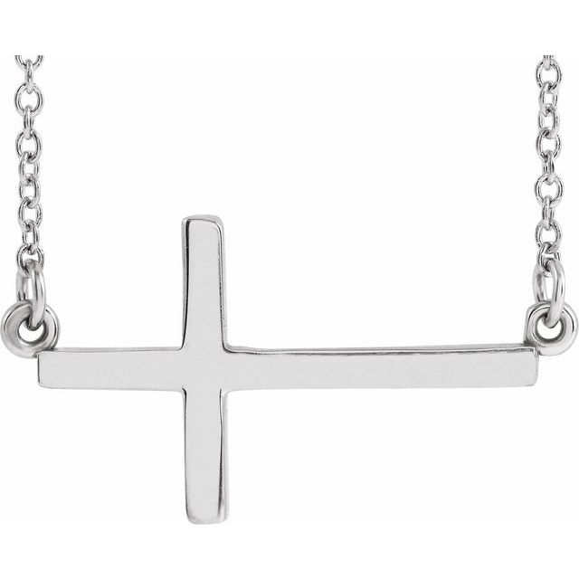 14K White Gold 22x11.5 mm Sideways Cross 16-18" Necklace