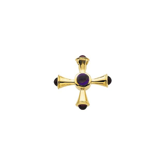 14K Yellow Gold Natural Amethyst & Natural Ruby Cross Pendant