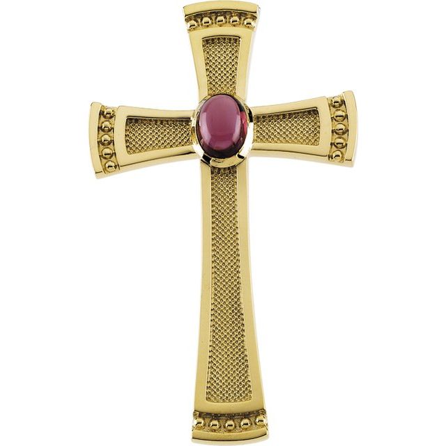 14K Yellow Gold Natural Rhodolite Garnet Cross Pendant