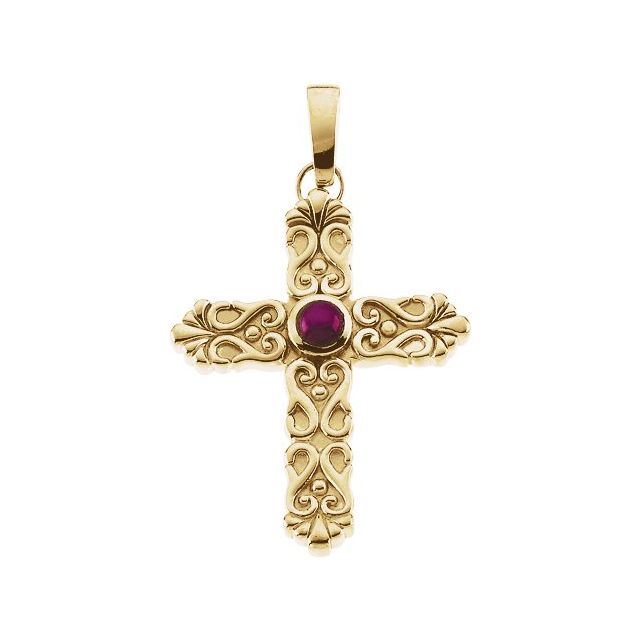 14K Yellow Gold Natural Ruby Star Cross Pendant