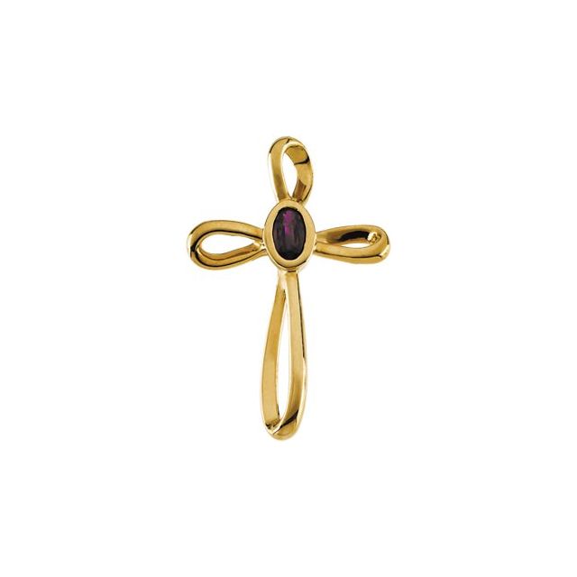14K Yellow Gold Natural Ruby Cross Pendant