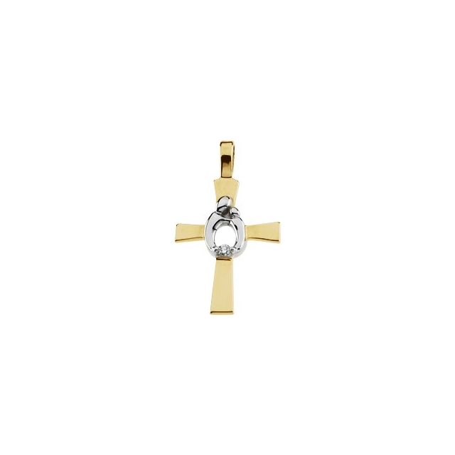 Rhodium-Plated 14K Yellow Gold .01 CT Natural Diamond Mother & Child® Cross Pendant