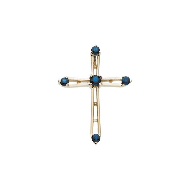 14K Yellow Gold Natural Blue Sapphire Cross Pendant