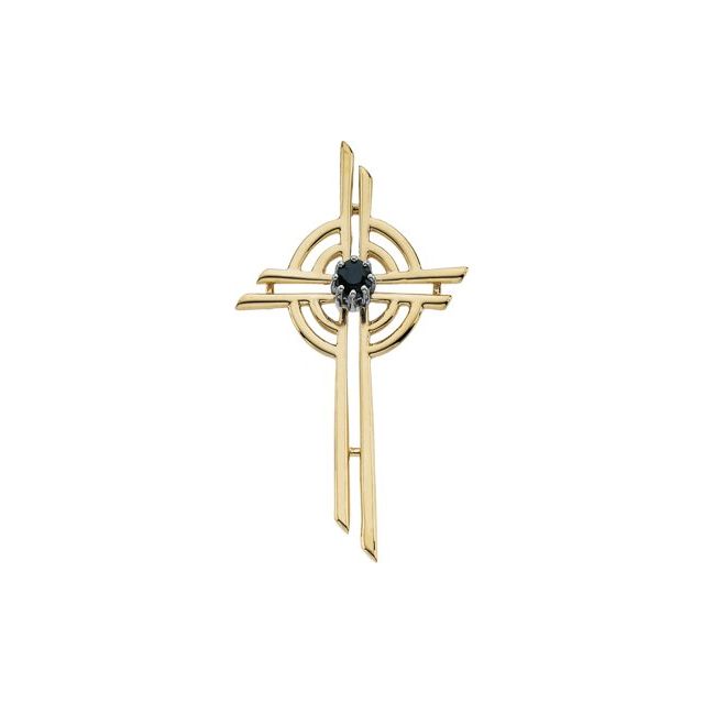 14K Yellow Gold Natural Blue Sapphire Cross Pendant