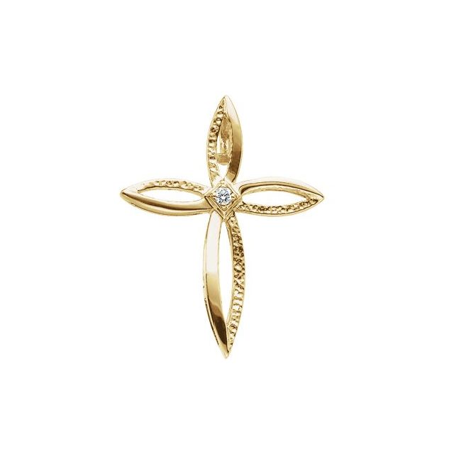 14K Yellow Gold .03 CT Natural Diamond Cross Pendant
