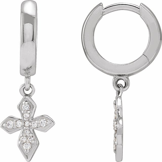 14K White Gold 1/10 CTW Natural Diamond Cross Hoop Earrings