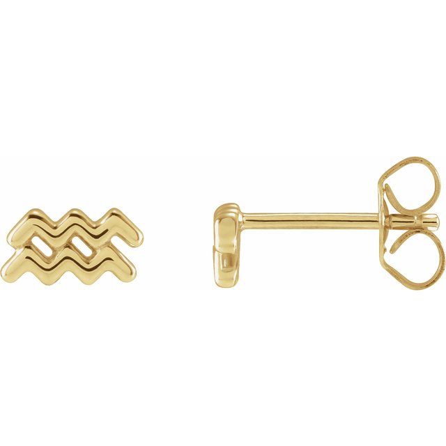 14K Yellow Gold Aquarius Zodiac Earrings