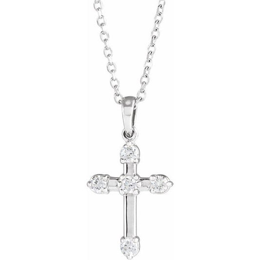 14K White Gold 1/6 CTW Natural Diamond Cross 16-18" Necklace