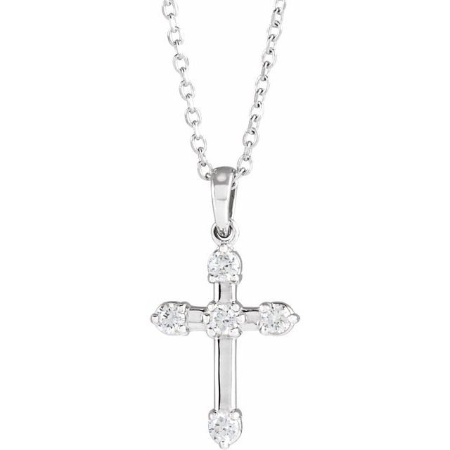 Sterling Silver 1/6 CTW Natural Diamond Cross 16-18" Necklace