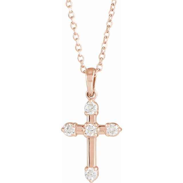 14K Rose Gold 1/6 CTW Natural Diamond Cross 16-18" Necklace