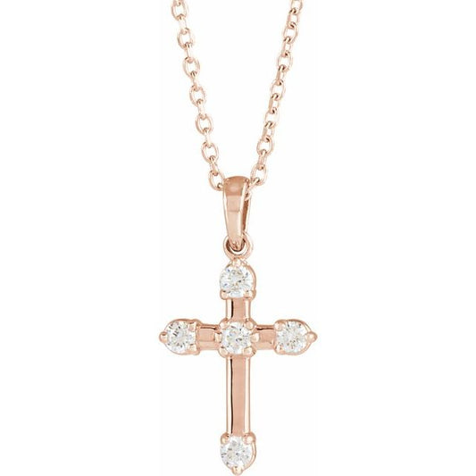 14K Rose Gold 1/6 CTW Natural Diamond Cross 16-18" Necklace