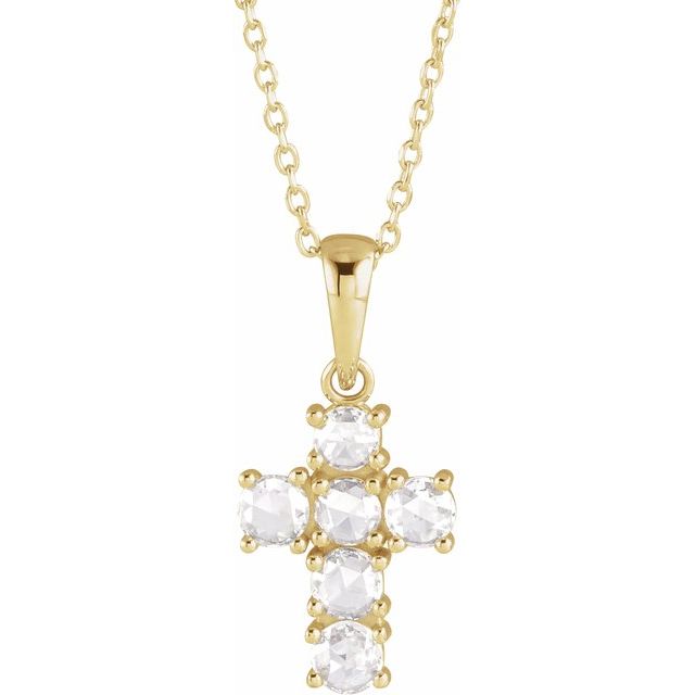 14K Yellow Gold 3/8 CTW Rose-Cut Natural Diamond Cross 16-18" Necklace