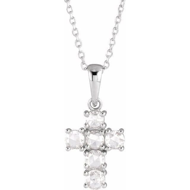 Sterling Silver 3/8 CTW Rose-Cut Natural Diamond Cross 16-18" Necklace