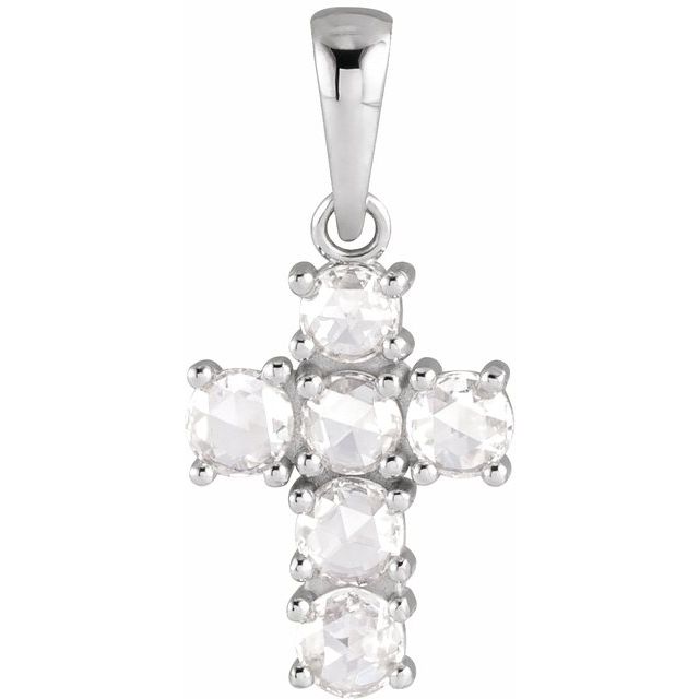 Sterling Silver 3/8 CTW Rose-Cut Natural Diamond Cross Pendant