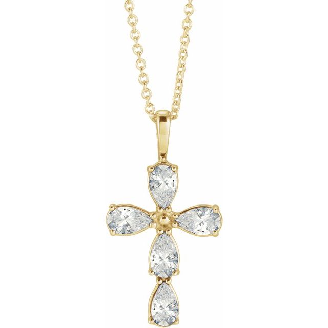 14K Yellow Gold 1 CTW Natural Diamond Cross 16-18" Necklace